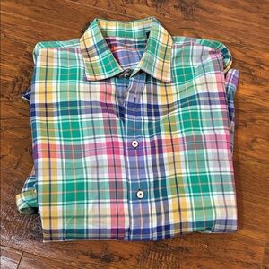 Alan Flusser Plaid Long Sleeve Button Down Shirt size L large 100% cotton